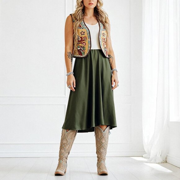 Women's Brown Pointed Toe Side Zipper Back Lace up Chunky Heel Western Boots - Picture 2 of 7